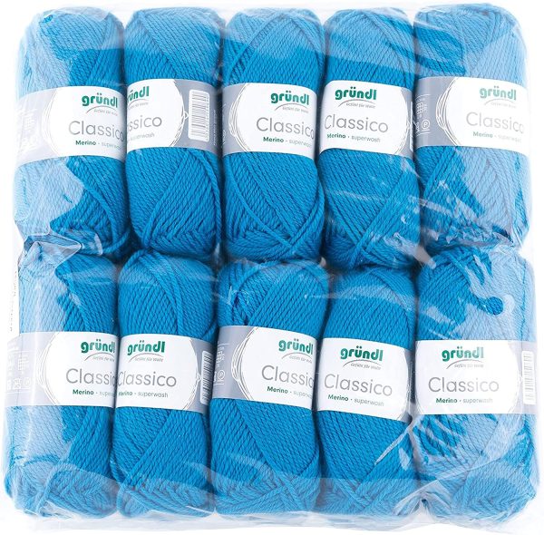 Gründl Classico Wolle (OEKO-TEX® zertifiziertes Strickgarn / Häkelgarn aus 50 % Schurwolle (Merino superwash) & 50 % Polyacryl, 50 g/120 m, Nadelstärke: 3,5 - 4,5, 10 Knäuel á 50 g), Enzianblau Einkaufen Günstige 1