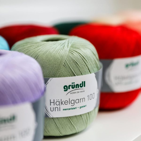 Gründl Wolle Häkelgarn 100 aus 100 % Baumwolle, 6 x 100 g Knäuel, Nadelstärke 1,5 - 2, 6, 100 g / 566 m, dünnes Garn zum Häkeln, Baumwollgarn, creme Bright 4