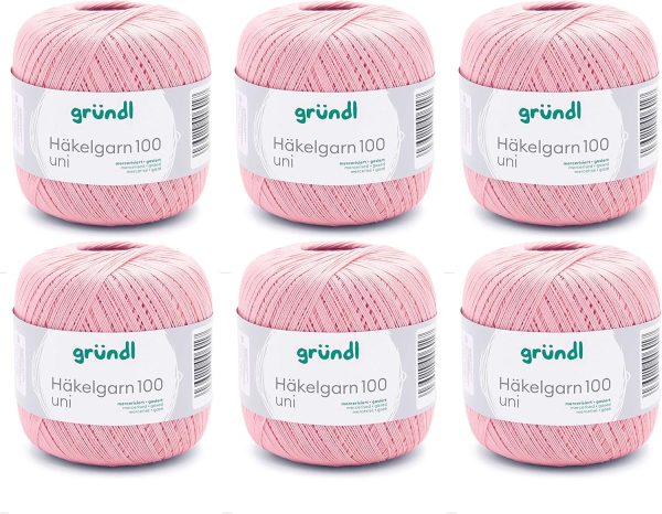 Gründl Wolle Häkelgarn 100 aus 100 % Baumwolle, 6 x 100 g Knäuel, Nadelstärke 1,5 - 2, 6, 100 g / 566 m, dünnes Garn zum Häkeln, helles lachs outlet store online 1