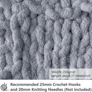 Dicke Wolle Garn 500 g(250 g*2) ca.54 m, Grau Chunky Wolle, Super Soft Chenille Chunky Yarn, Grobstrick Weiches Wollgarn, Soft Arm Knitting zum Häkeln Decke, Schals, Mützen, Decken, Zierkissen Antibakterielle Deodorant 9