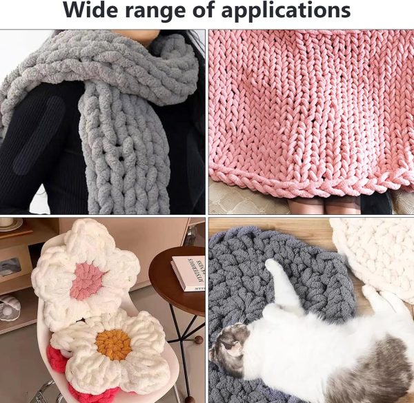 Dicke Wolle Garn 500 g(250 g*2) ca.54 m, Grau Chunky Wolle, Super Soft Chenille Chunky Yarn, Grobstrick Weiches Wollgarn, Soft Arm Knitting zum Häkeln Decke, Schals, Mützen, Decken, Zierkissen Antibakterielle Deodorant 5