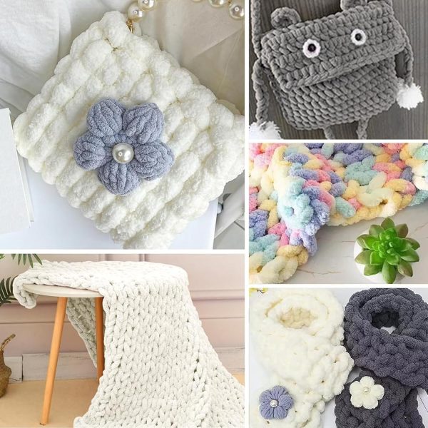 Dicke Wolle Garn 500 g(250 g*2) ca.54 m, Grau Chunky Wolle, Super Soft Chenille Chunky Yarn, Grobstrick Weiches Wollgarn, Soft Arm Knitting zum Häkeln Decke, Schals, Mützen, Decken, Zierkissen Antibakterielle Deodorant 6