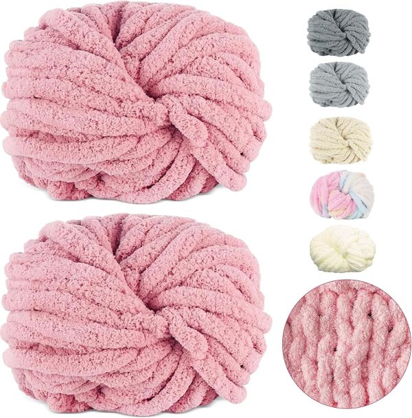 Dicke Wolle Garn 500 g(250 g*2) ca.54 m, Haut Rosa Chunky Wolle, Super Soft Chenille Chunky Yarn, Grobstrick Weiches Wollgarn, Soft Arm Knitting zum Häkeln Decke, Schals, Mützen, Decken, Zierkissen Die Beliebtesten 1