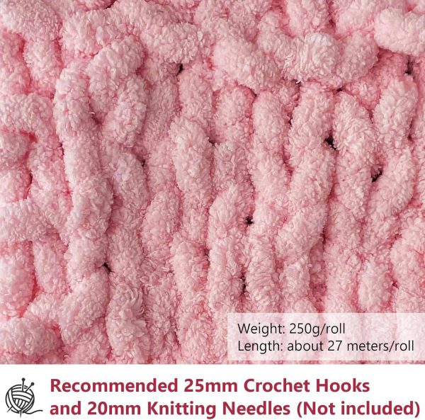 Dicke Wolle Garn 500 g(250 g*2) ca.54 m, Haut Rosa Chunky Wolle, Super Soft Chenille Chunky Yarn, Grobstrick Weiches Wollgarn, Soft Arm Knitting zum Häkeln Decke, Schals, Mützen, Decken, Zierkissen Die Beliebtesten 3