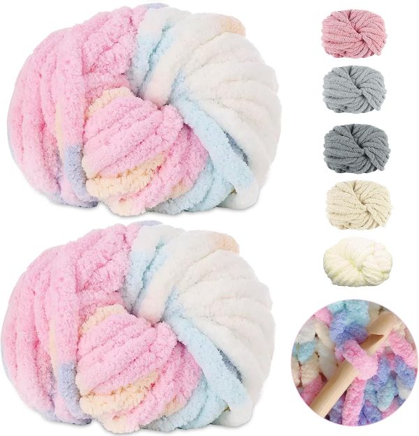 Dicke Wolle Garn 500 g(250 g*2) ca.54 m, Bunt Chunky Wolle, Super Soft Chenille Chunky Yarn, Grobstrick Weiches Wollgarn, Soft Arm Knitting zum Häkeln Decke, Schals, Mützen, Decken, Zierkissen Einkaufen Günstige 1